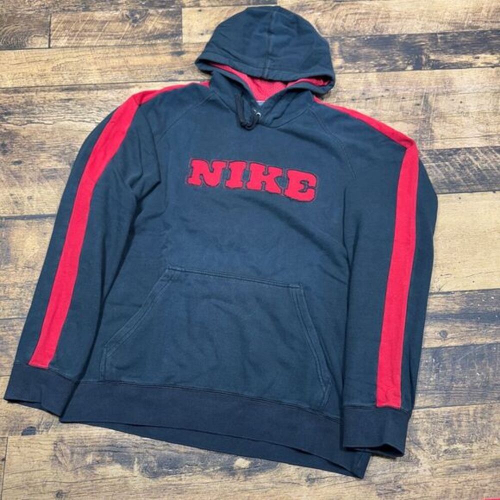 Nike Black Red Stripe Athletic Hoodie Sweatshirt Mesh Lined Pullover M